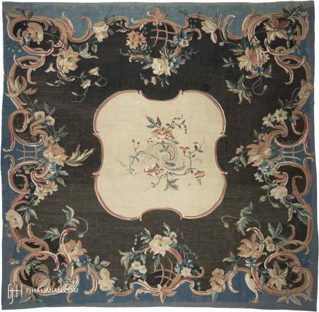 AUBUSSON carpet, France, 18th Century, 7'5" x 7'4", ref 02522