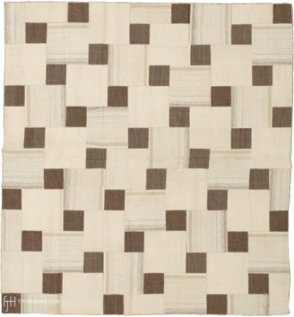 Vintage Kilim Composition carpet, Iran, circa 1940, 8'10" x 8'4", ref 23169
