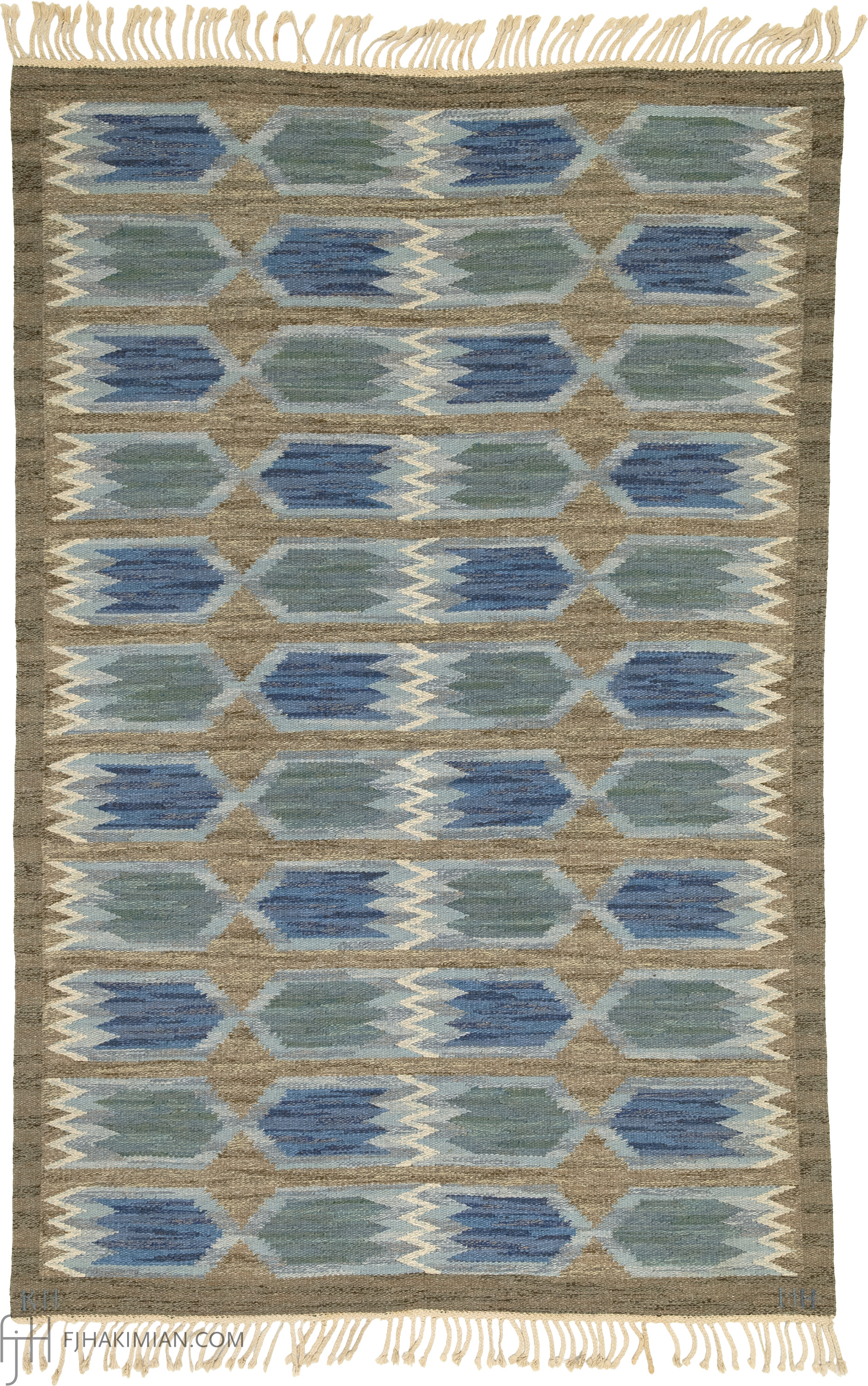 Mid-20th-Century Swedish Flatweave Signed KH NH, by Nea Hållfast | FJ Hakimian | Carpet Gallery in NYC