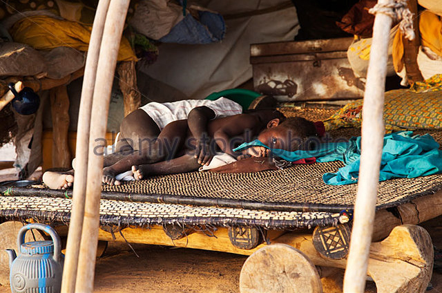 tuareg children sleep in tuareg-tent in niger africa